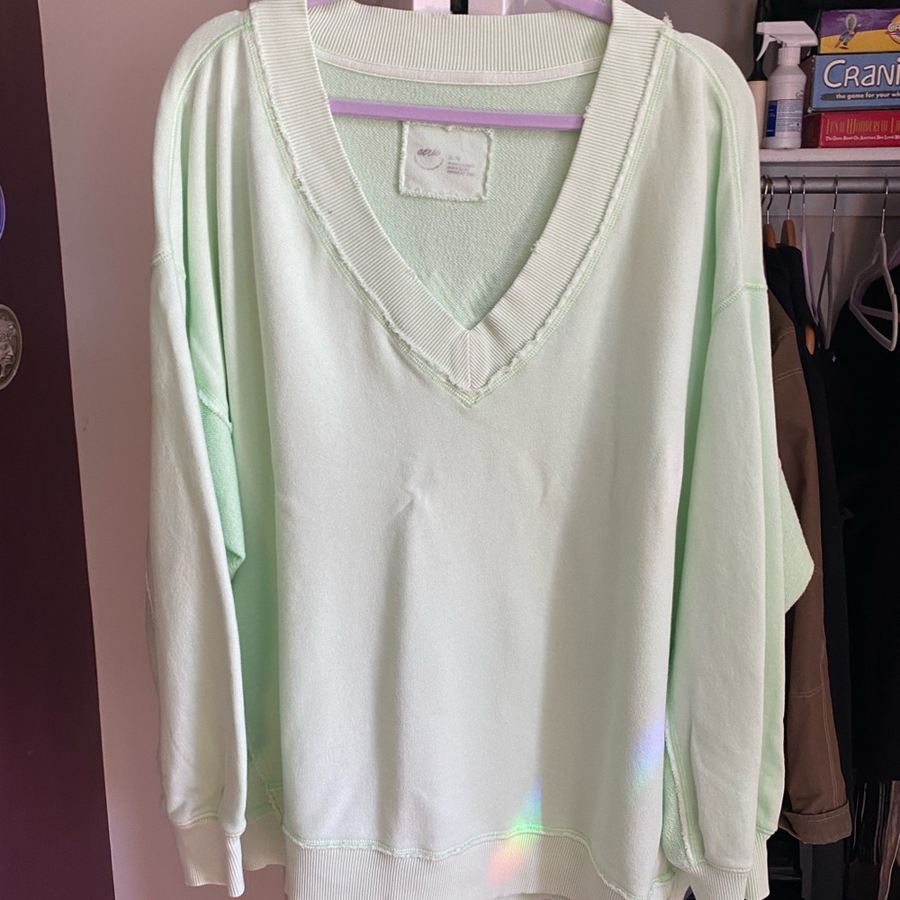 Aerie neon Mint Green V-Neck Sweatshirt. Size XL. Worn once